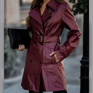 Vici- Valentin Pocketed Faux Leather Trench Coat